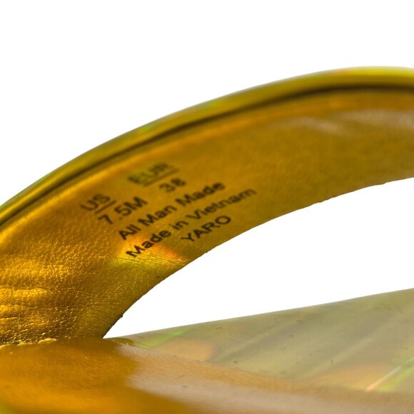 Holographic Sam Edelman Yaro Gold Ankle Strap Block Heel Sandals Womens US 7.5M - Picture 6 of 6